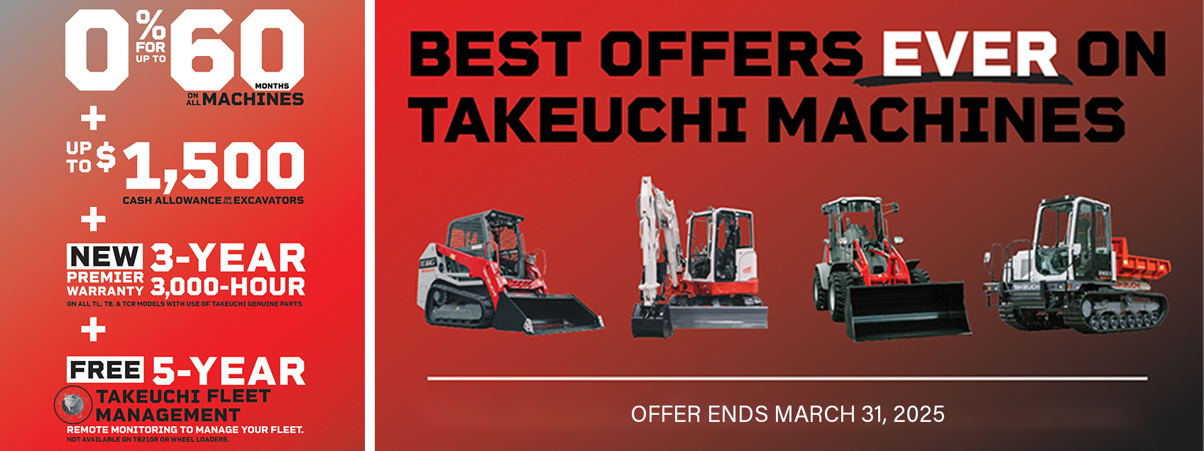 0% Financing on All Takeuchi Equipment